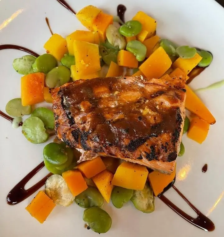 Miso-Glazed Salmon with Garlic Spinach