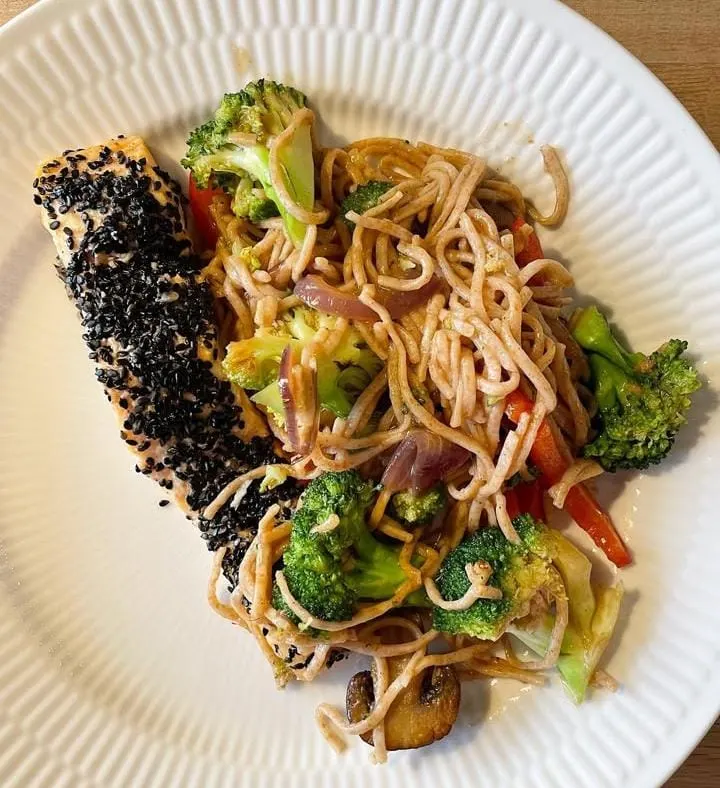 Miso Salmon with Sesame Noodles