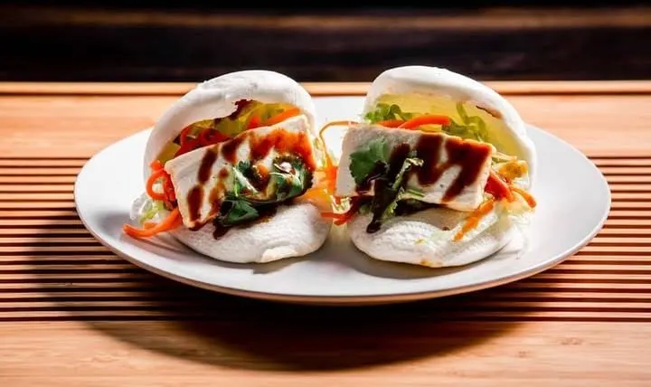Vegan “Chicken” Bao with Korean Tofu