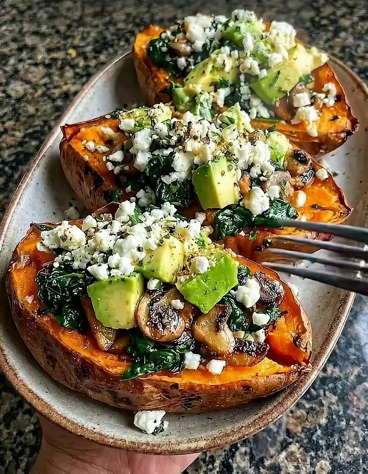 Baked Sweet Potato with Greek Yogurt and Herbs