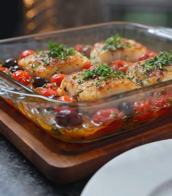 Baked Cod with Tomatoes and Olives
