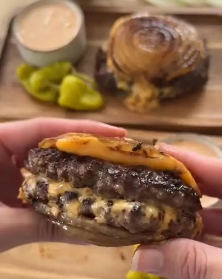 Mushroom and Swiss Onion Wrapped Burger