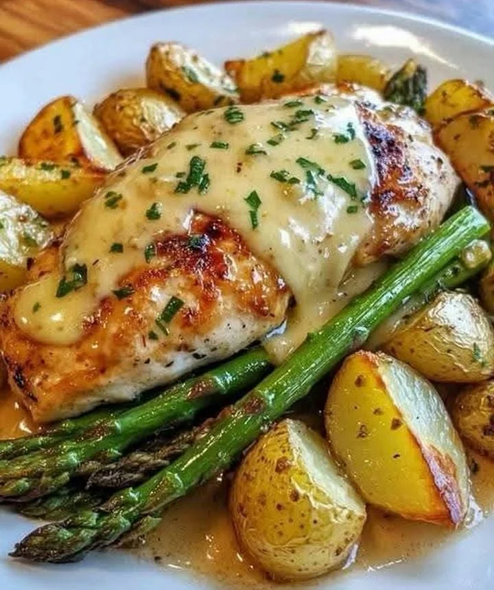 Baked Mustard & Herb Chicken with Asparagus