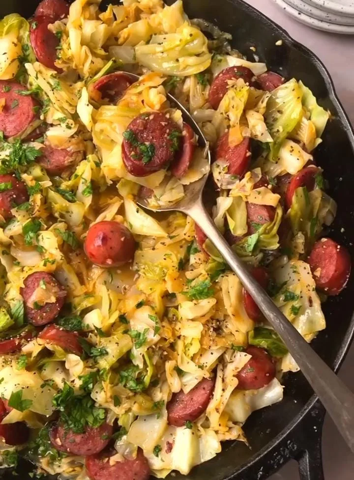 Apple Cider Sausage and Cabbage Skillet