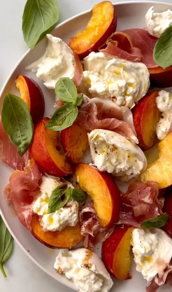 Peach Burrata Salad with Honey Drizzle