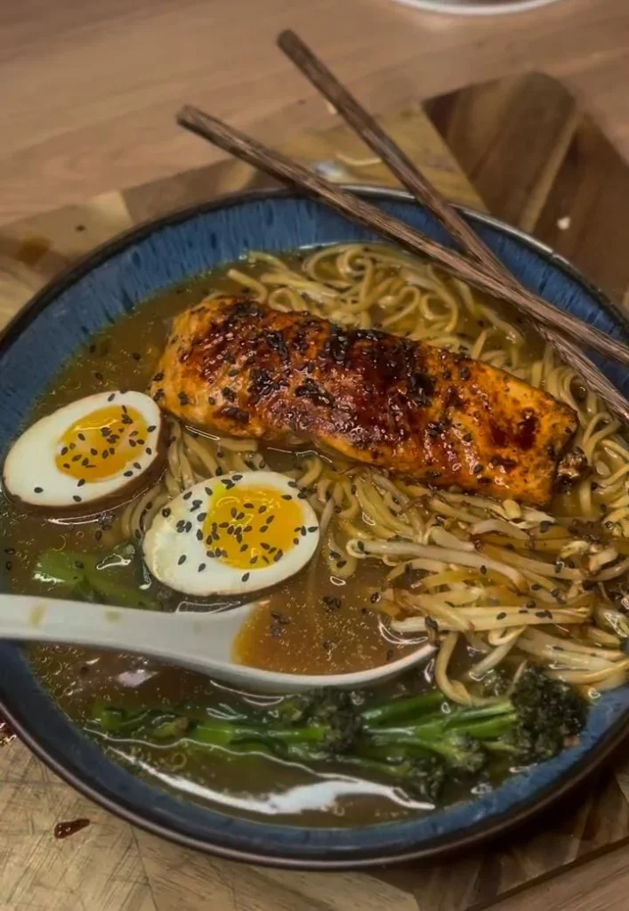 Garlic Lemon Salmon Ramen Bowl