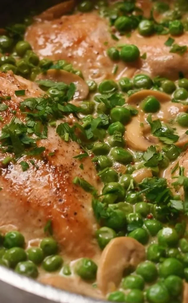 Chicken Orzo with Mushrooms and Peas