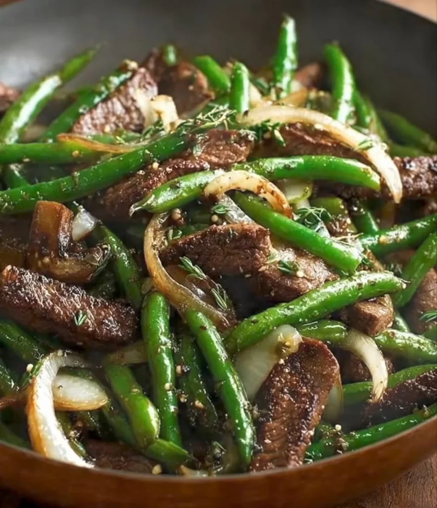Garlic Butter Shaved Beef with Green Beans