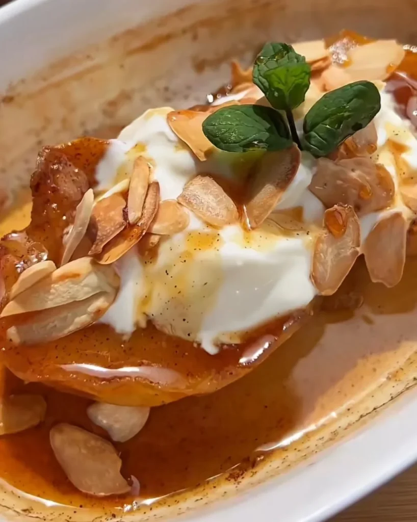 Warm Baked Pear Almond Crunch