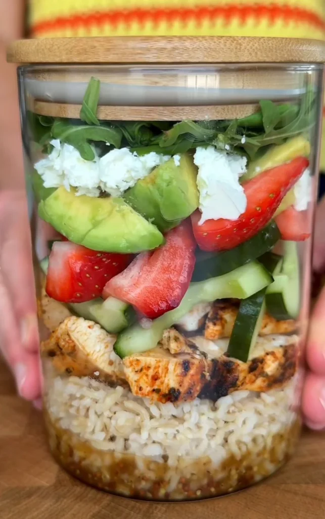 Strawberry Spinach Chicken Salad Jar