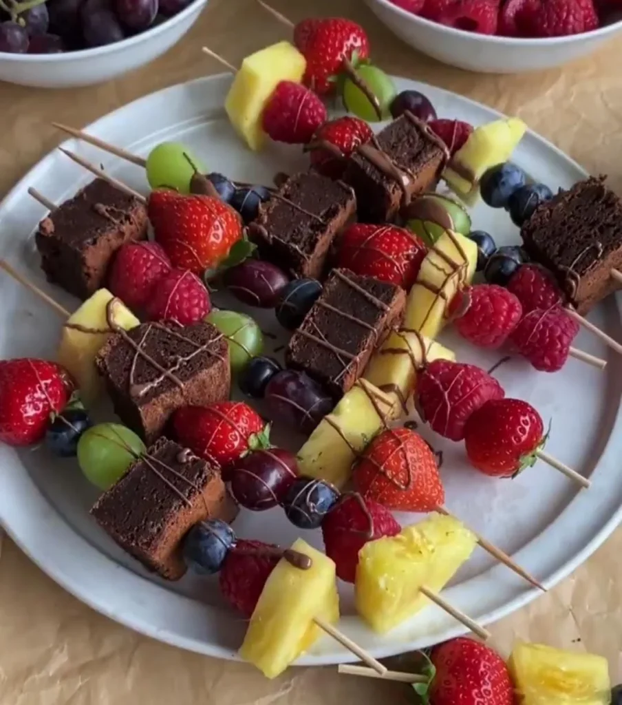 Melted Chocolate Fruit Campfire Skewers