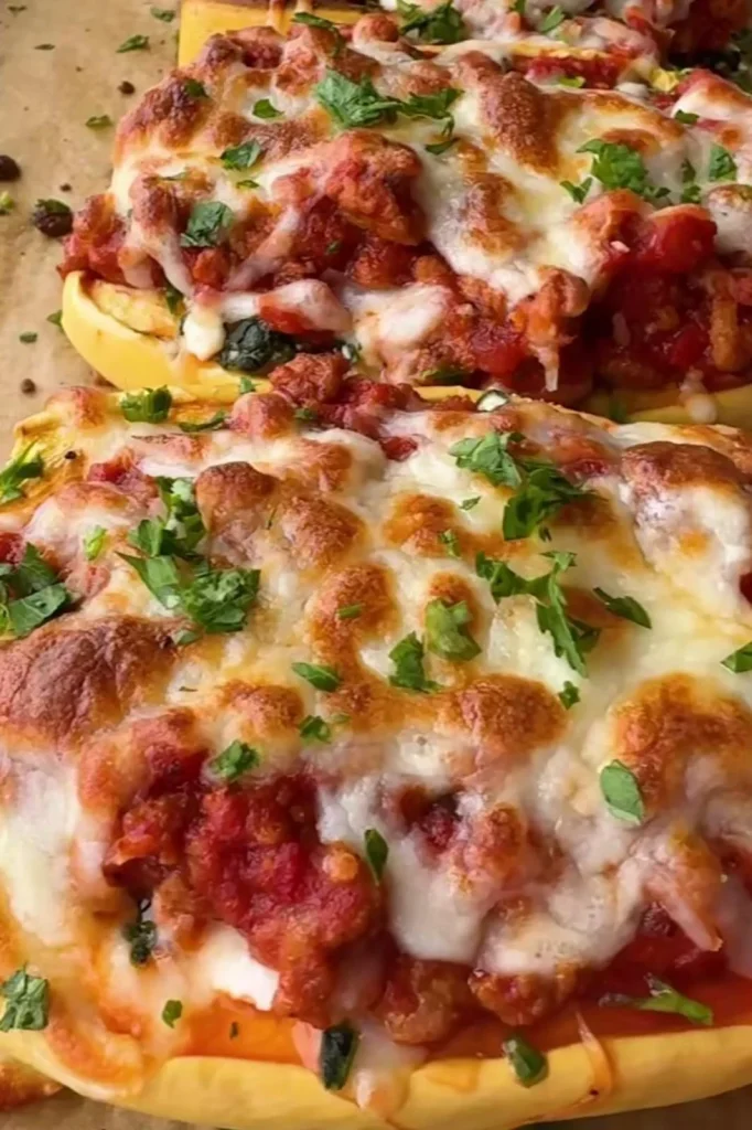 Cheesy Beef Spaghetti Squash Bake